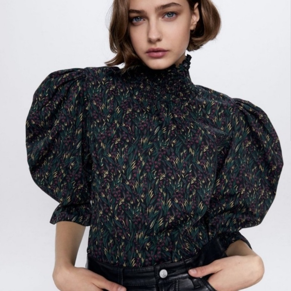 Zara black with Floral Print Women's Top Nwot